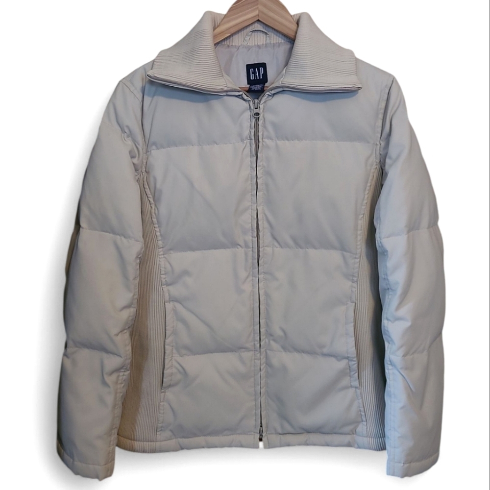 Women's GAP Down Puffer Jacket Cream Medium Vintage Y2K! - Picture 5 of 14